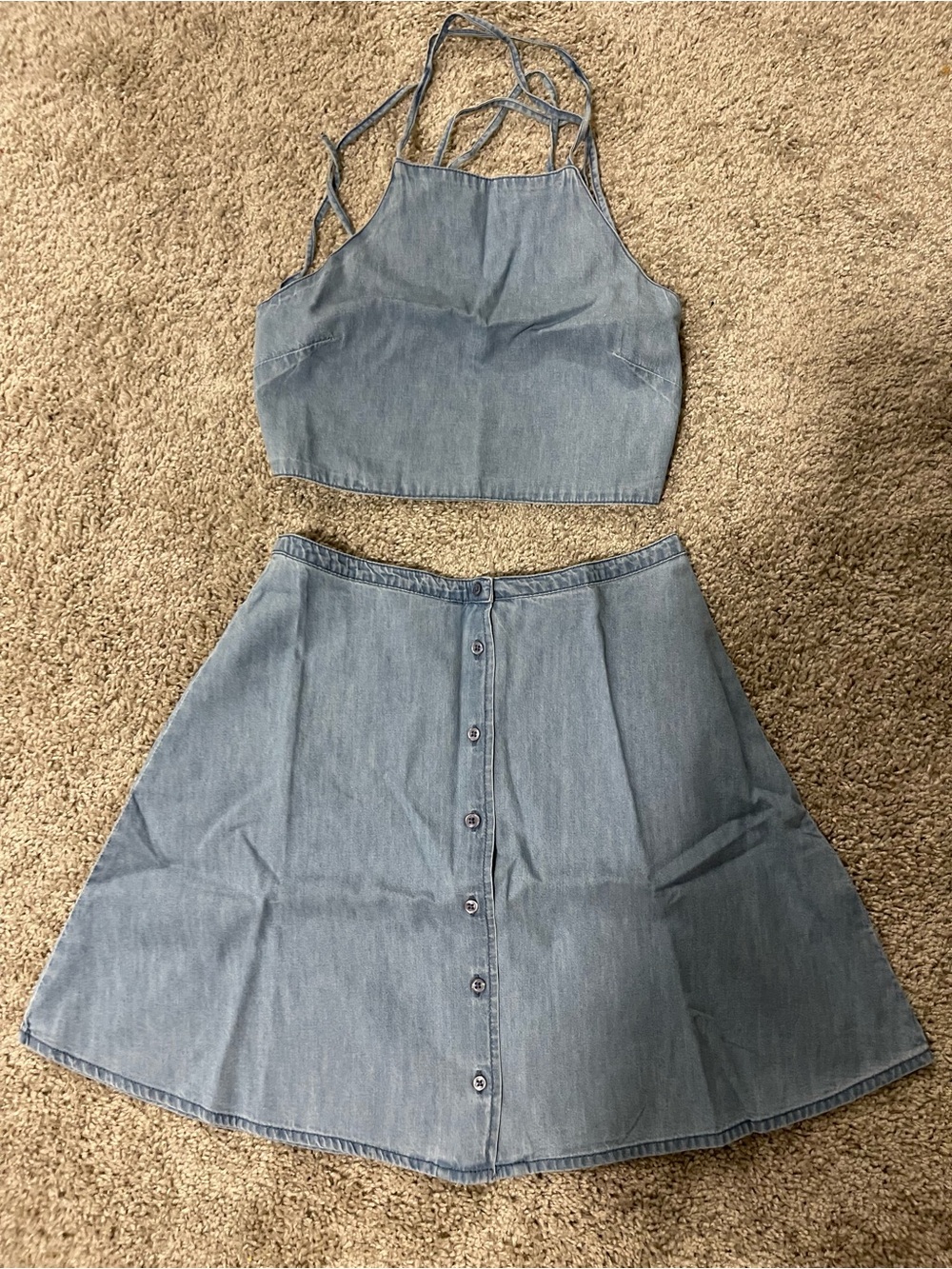 ASOS Light Blue Denim Button-Front Circle Skirt and Top